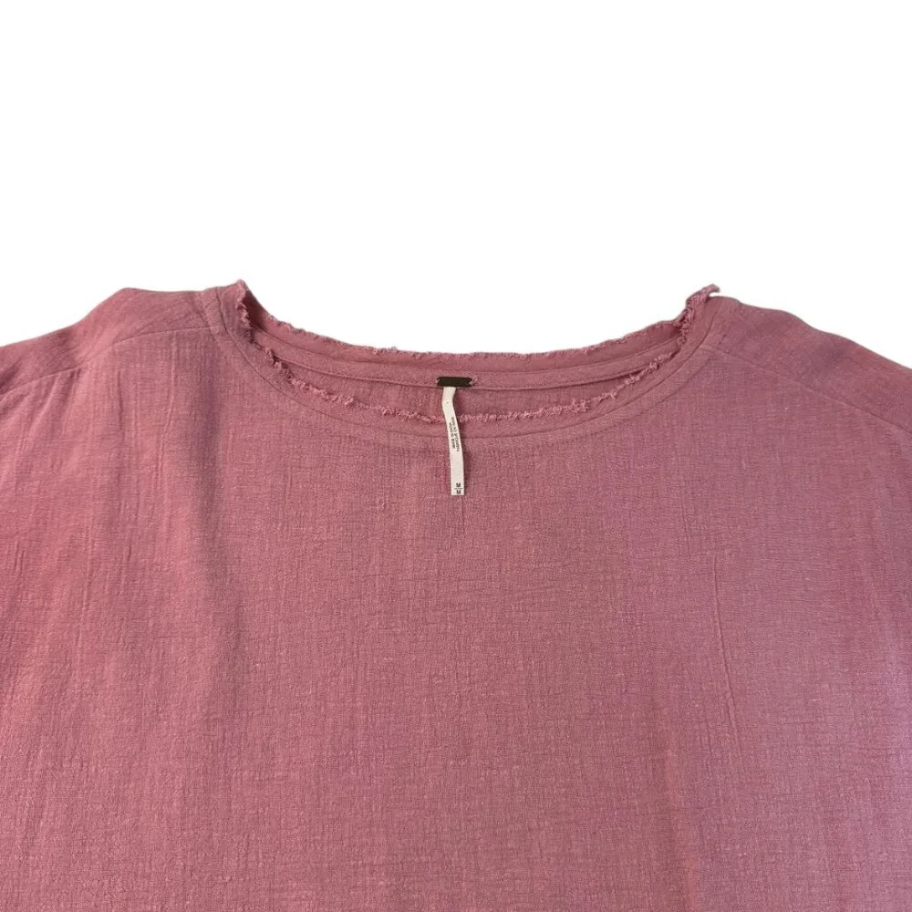 Free People Textured Peplum Hem Top in Dusty Rose Pink – Size M